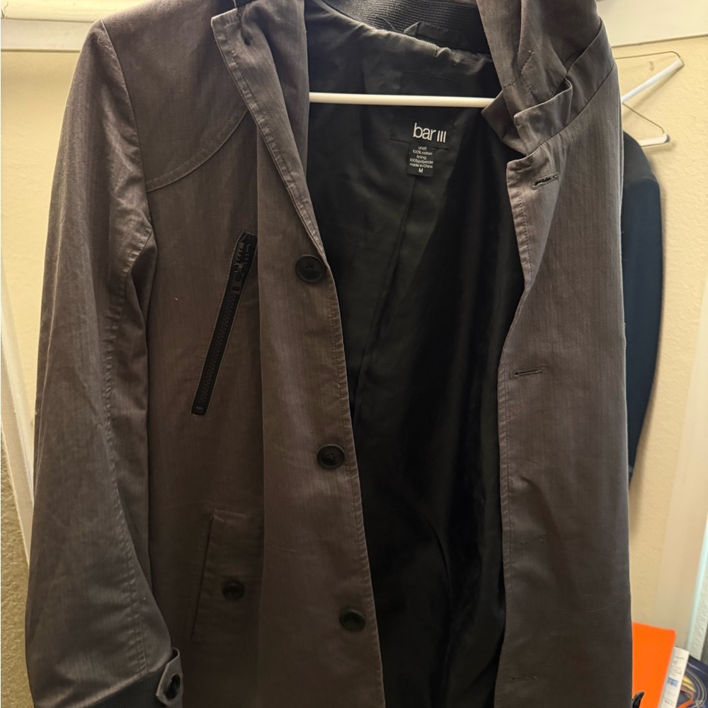 Bar III Gray Trench Coat Modern Slim-Fit